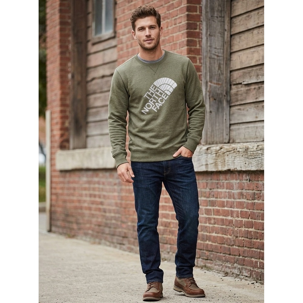 The North Face Mens Large Olive Green Graphic Logo Fleece Crewneck Sweatshirt